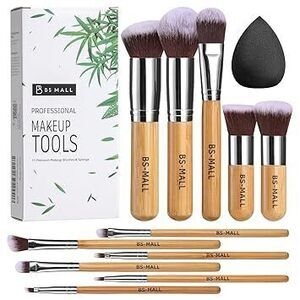 Makeup Brush Set 11Pcs Bamboo Synthetic Kabuki Brush Set Foundation Powder